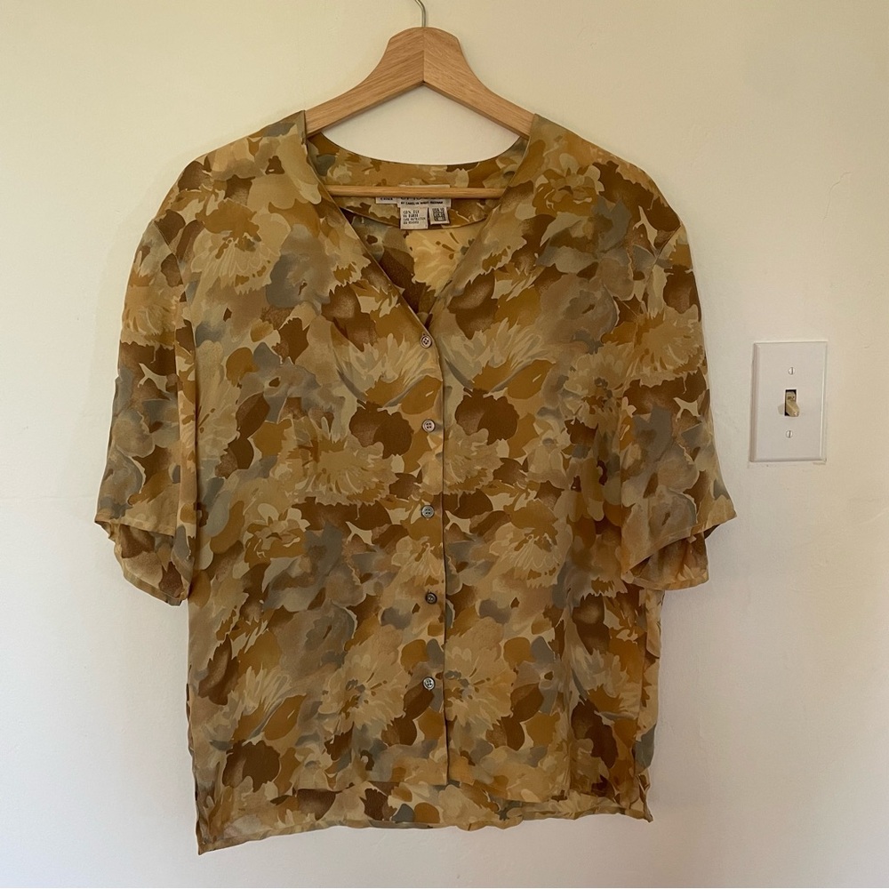 Beautiful silk button down floral blouse